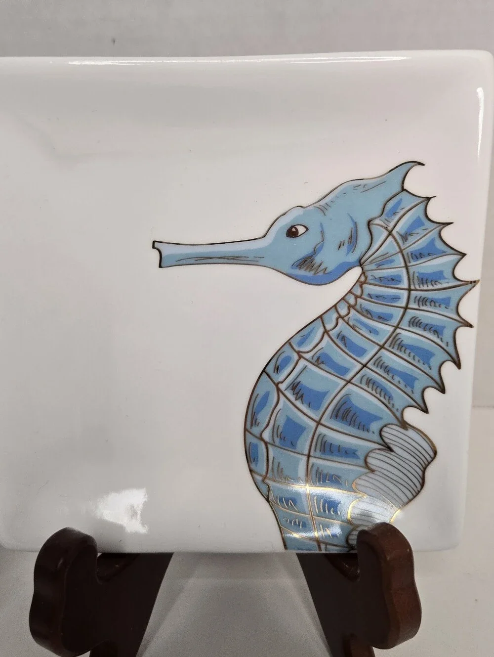 Grace's Teaware Blue Starfish & Seahorse Appetizer Snack Dessert Plates Set Of 4